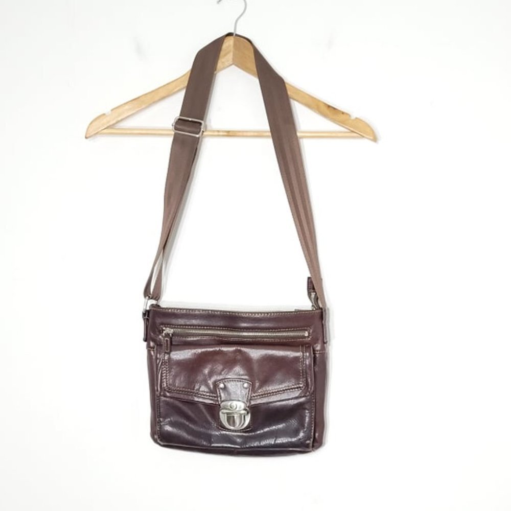 Danier Brown Adjustable Strap Leather Push Clasp Crossbody bag